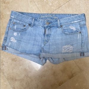 American Eagle light wash distressed jean shorts